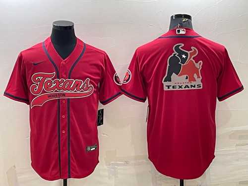Men%27s Houston Texans Red Team Big Logo With Patch Cool Base Stitched Baseball Jersey